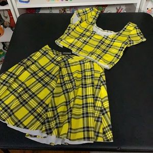Blackmilk Tartan Yellow Pocket Skater Skirt and Crop Top